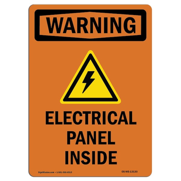 Safety Sign, OSHA WARNING, 5" Height, Electrical Panel Inside, Portrait, 10PK